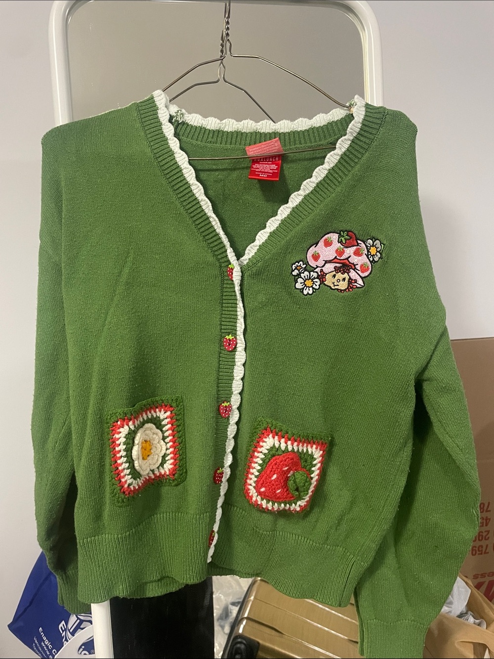 Green Embroidered Strawberry Patch Cardigan by Unknown Brand